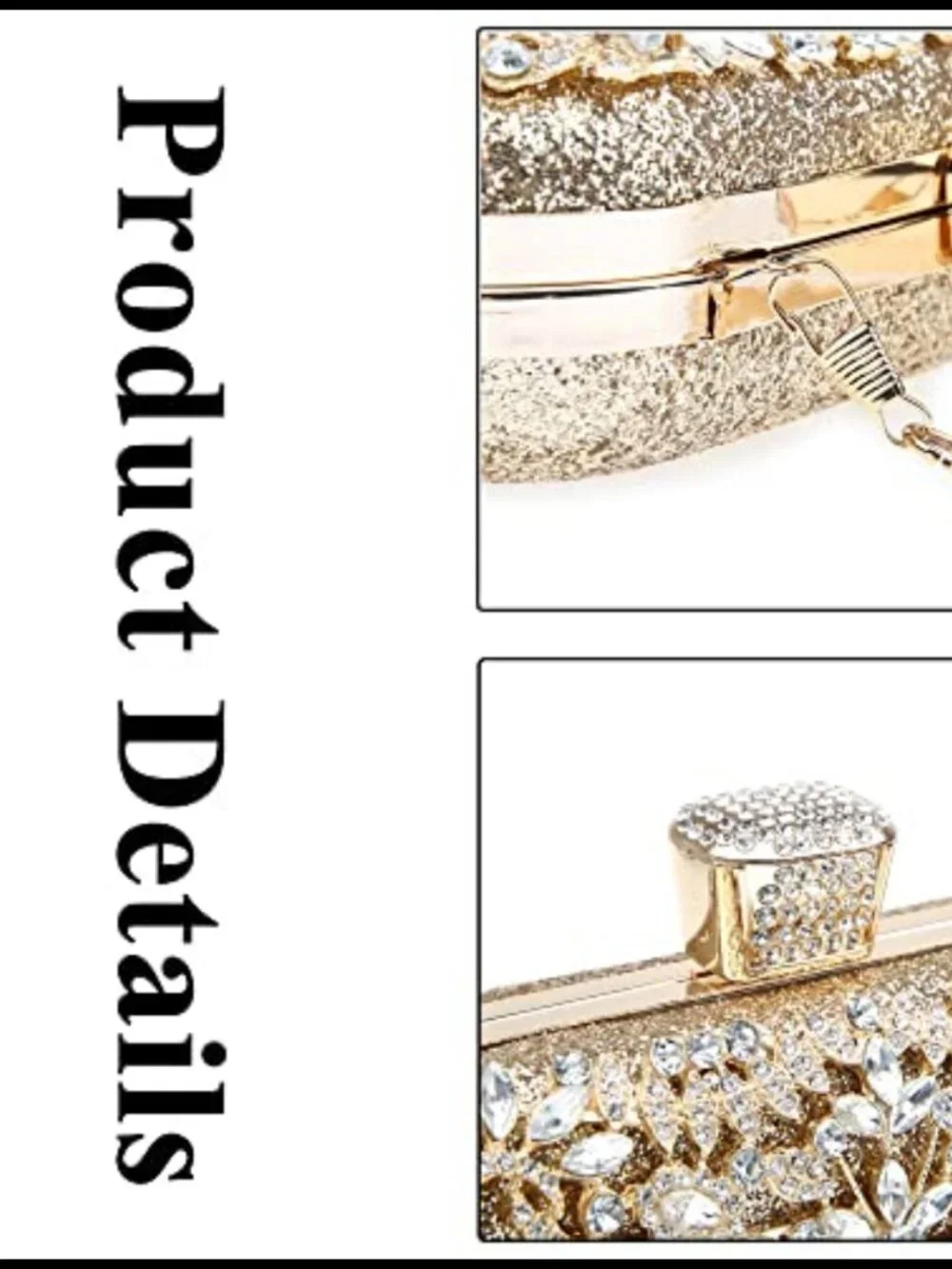 Rhinestone Sequin Clutch Evening Bag Metal Frame Removable Chain